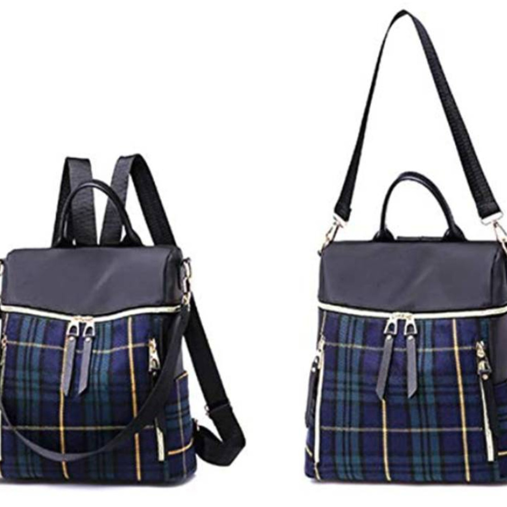 Black & Red Plaid Vegan Leather Sling Backpack - Picture 3 of 6